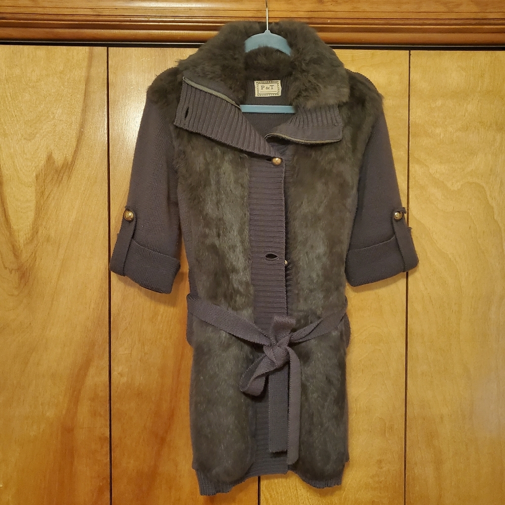 P&T Rabbit Fur Grey Long Sweater - Picture 1 of 5